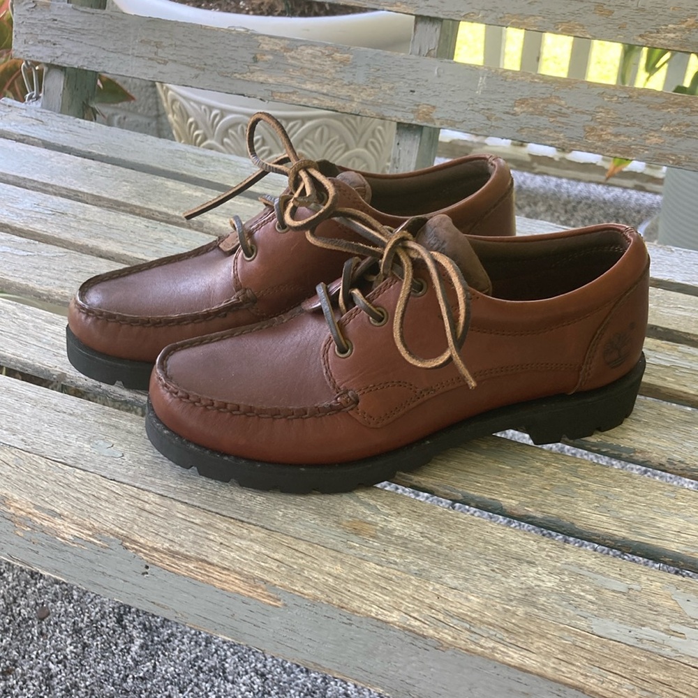 Timberland Women's Brown Leather Moccasin Boat Shoes Never Worn New 7.5